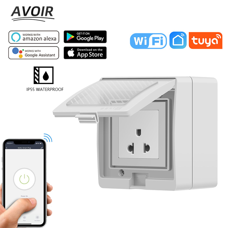 Outdoor Power Outlet With Remote Control - Avoir IP55 Tuya สมาร์ทซ็อกเก็ตกันน้ําพร้อมตัวจับเวลากลางแจ้งปลั๊กไฟฟ้า EU FR