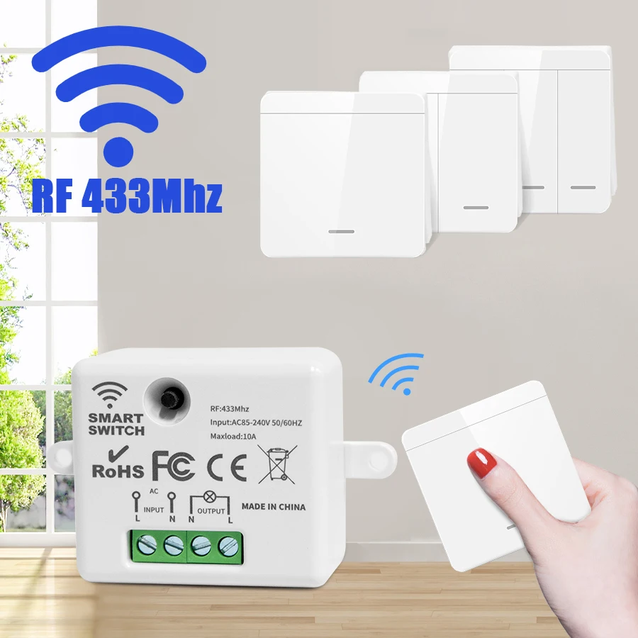 Outdoor Power Outlet With Remote Control - สวิตช์ไฟผนังไร้สาย 433 Mhz 1/2/3 แผงสวิตช์ไฟ LED