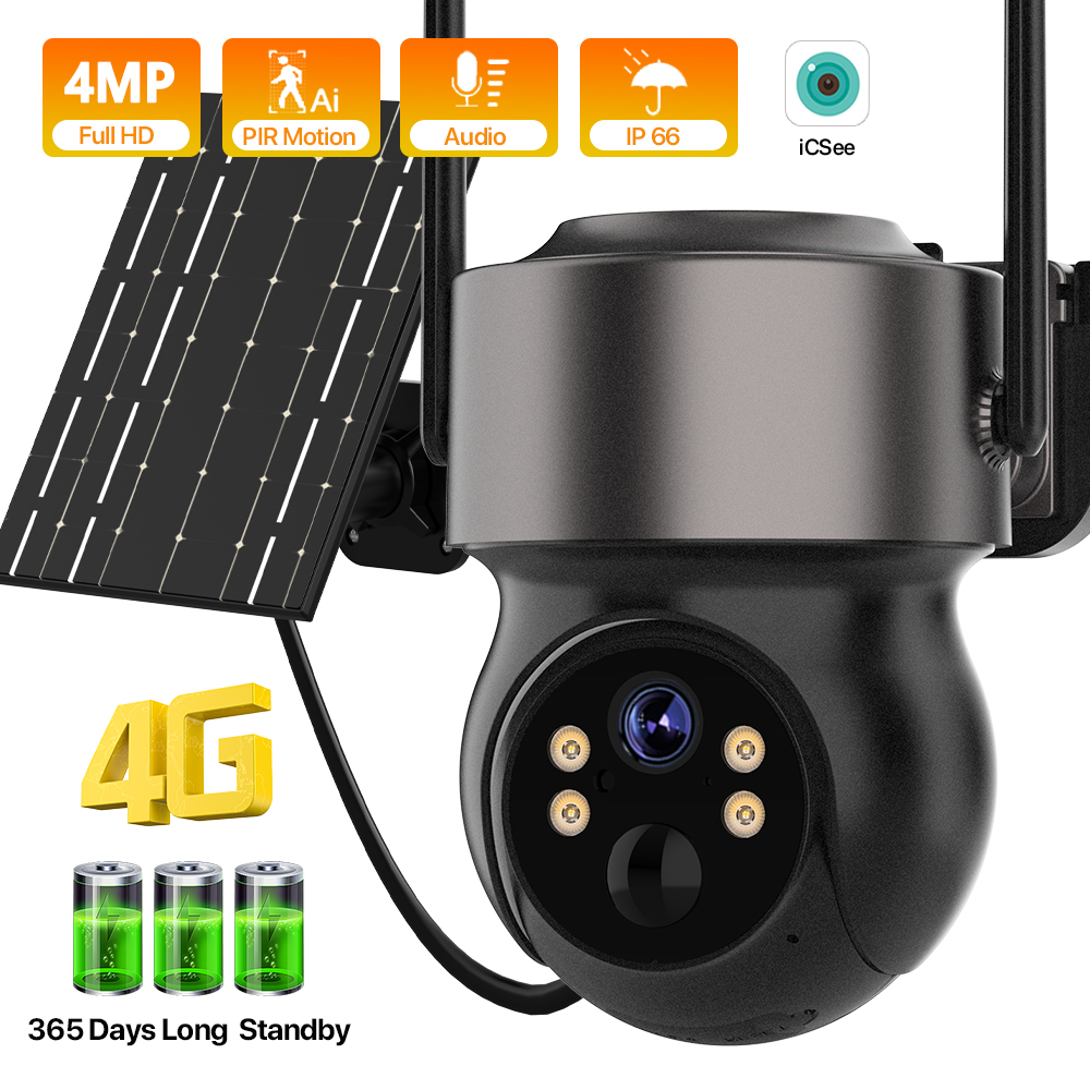 Panel Power Outdoor - กล้องวงจรปิดไร้สายกลางแจ้ง 4MP 4G ซิมการ์ด ใช้พลังงานแสงอาทิตย์ พร้อมแผงโซลาร์เซลล์