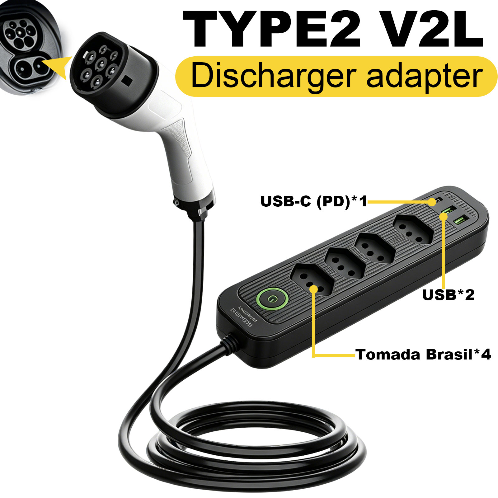 Outdoor Power Module - อะแดปเตอร์ปล่อยไฟ Type2 V2L 16A สำหรับปลั๊กบราซิล ใช้กับสถานีไฟฟ้าภายนอกสำหรับรถยนต์ไฟฟ้า