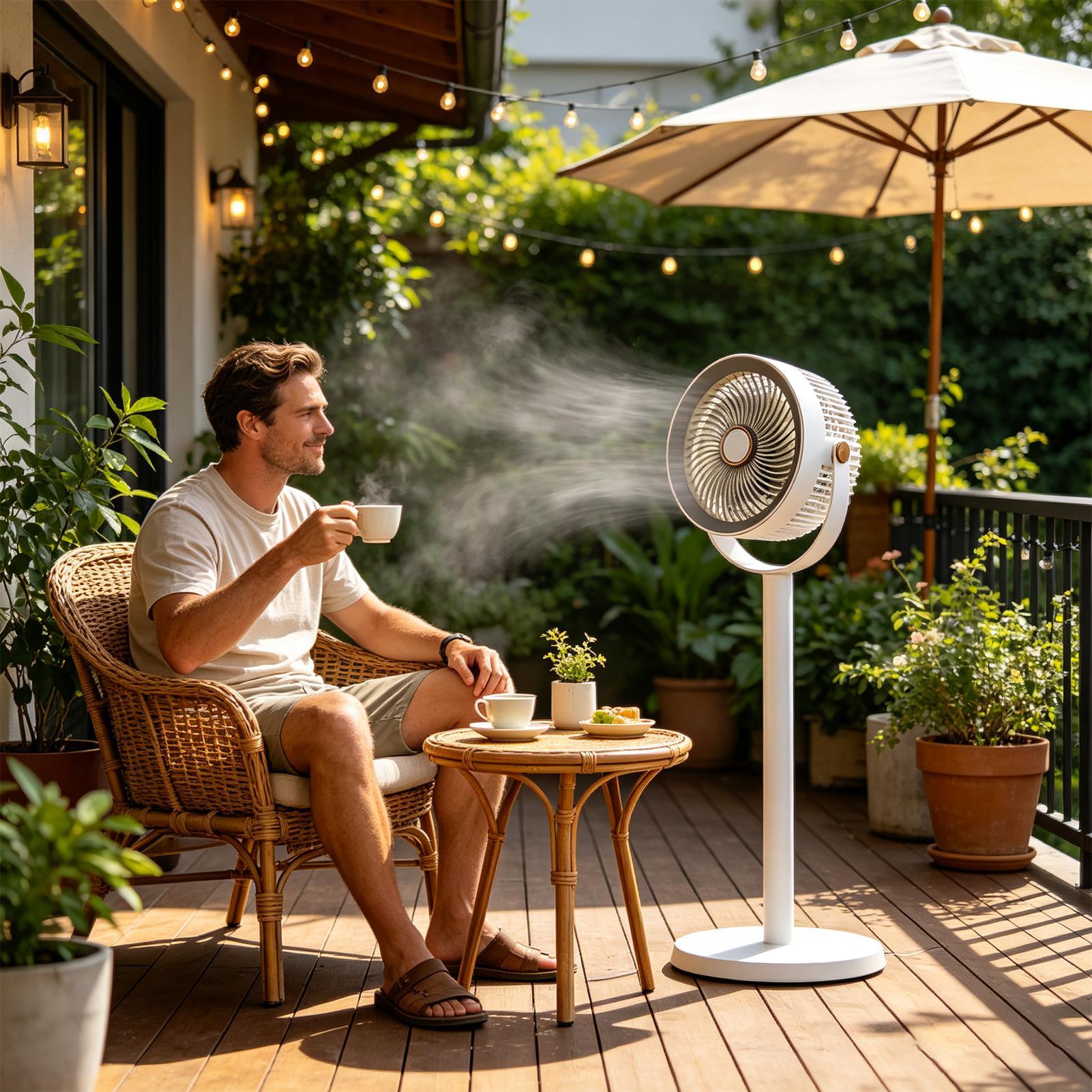 Outdoor Power Pedestal - พัดลมตั้งพื้นแบบชาร์จไฟได้ 5 ระดับความเร็ว เงียบ พร้อมไฟกลางคืน พัดลมตั้งพื้นทรงพลัง