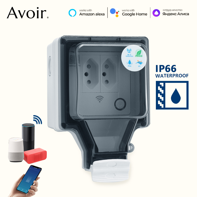 Outdoor Power Outlet With Remote Control - Avoir Tuya เต้ารับอัจฉริยะ Wi-Fi IP66เต้ารับไฟกันน้ำสำหรับกลางแจ้งของบราซิลสวิตช์ตั้งเวลาควบคุมด้วยเสียงใช้งานได้กับ Google